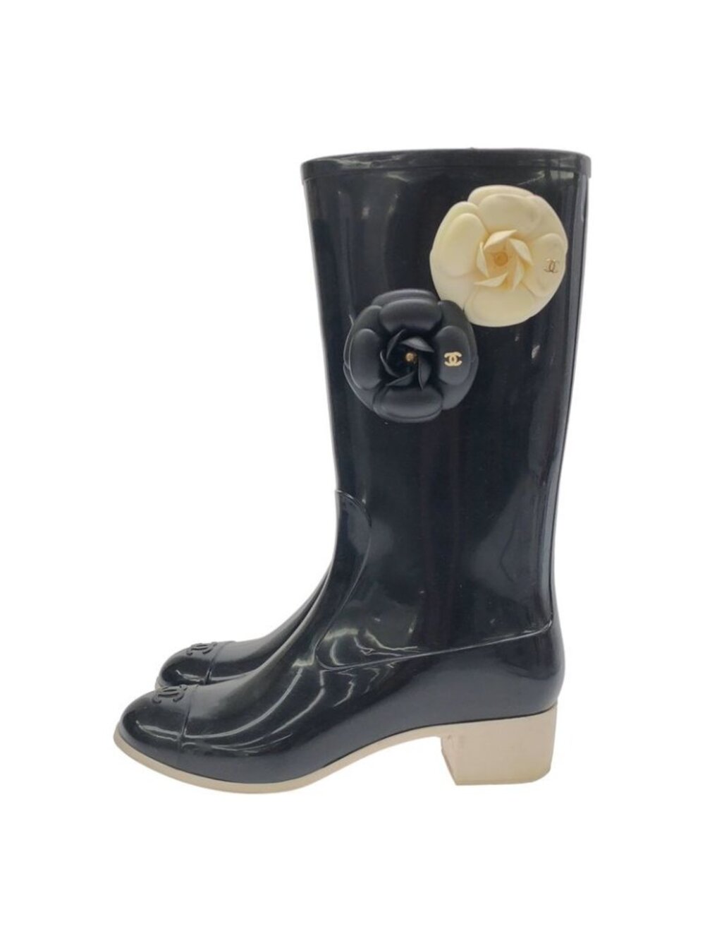 Chanel Camellia Flower Rubber Rain Boots Black 37 - Picture 2 of 8